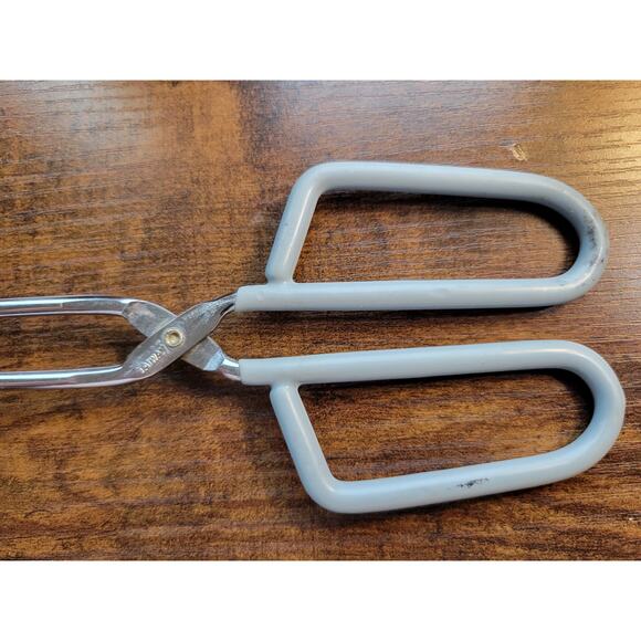 Vintage Light Blue Rubber Handle 10" Stainless Steel Tongs - Made in Taiwan - Picture 6 of 9